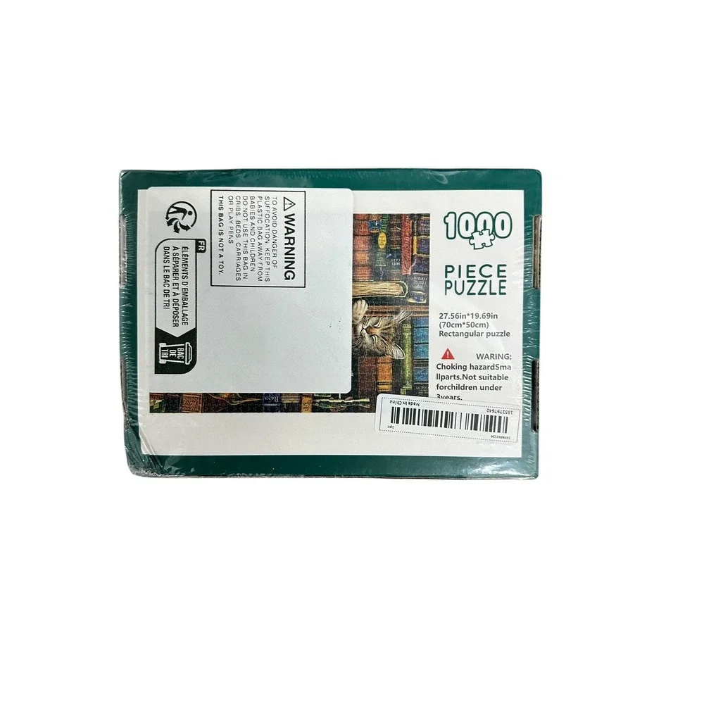 Puzzle 1000 Pieces Cat Sleeping in Library‎ Sealed Books Kitten